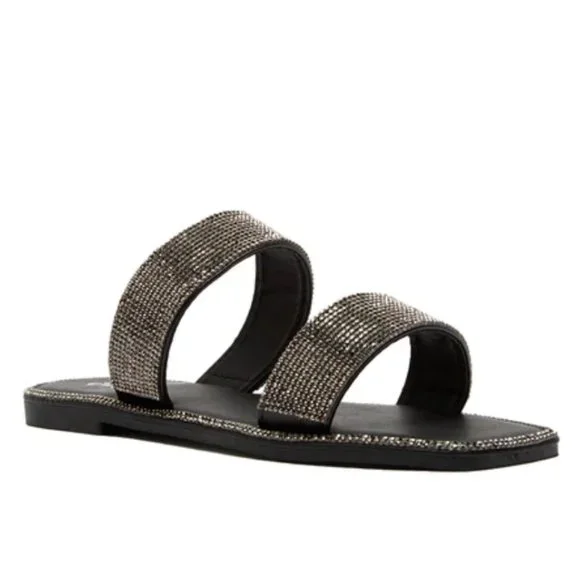 !! NEW !! Embellished Double Strap Square Toe Sandals in Clear - Picture 9 of 11